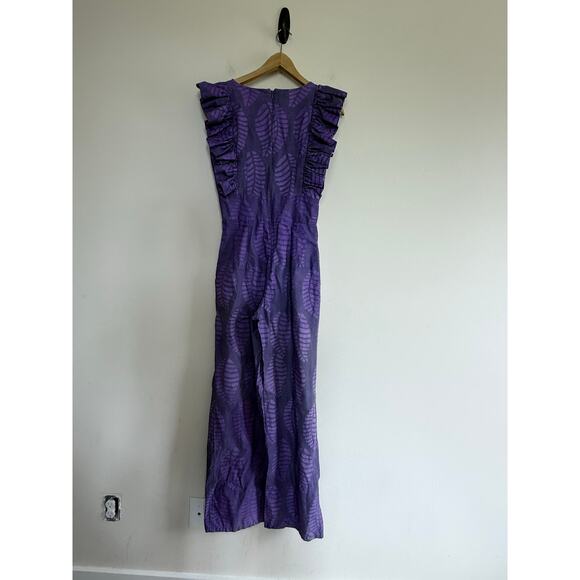 SIKA Tagoe leaf print light purple flutter sleeve long jumpsuit romper handmade - Picture 6 of 11